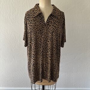 Designs Lane Bryant Womens Rayon Blend Animal Print Zip Neck Polo Top Size 18/20